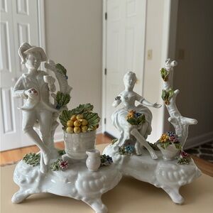Elegant Porcelain Figurine Set with Floral Accents